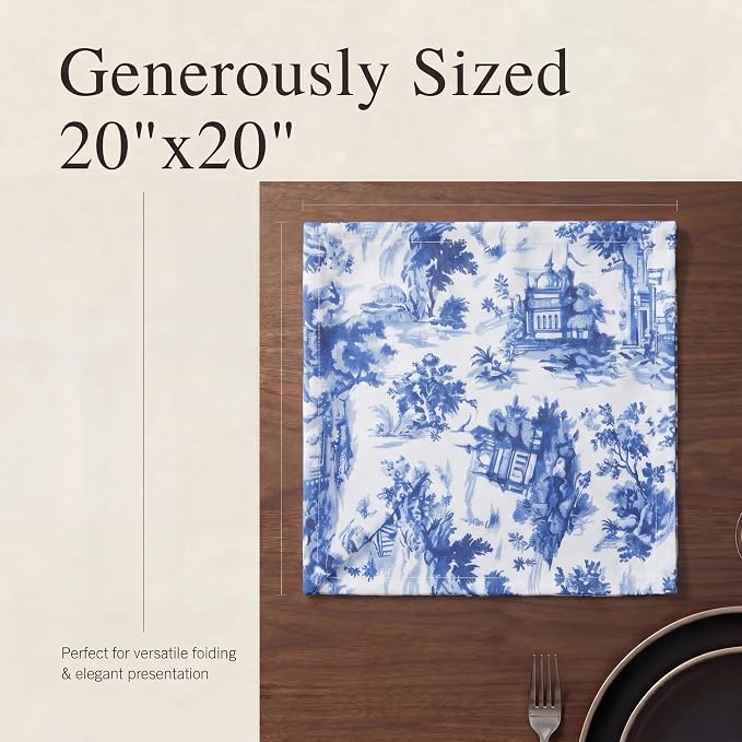 Urban Villa Cloth Napkins Cotton 20x20 (Set of 12) Toile Blue - Image 6