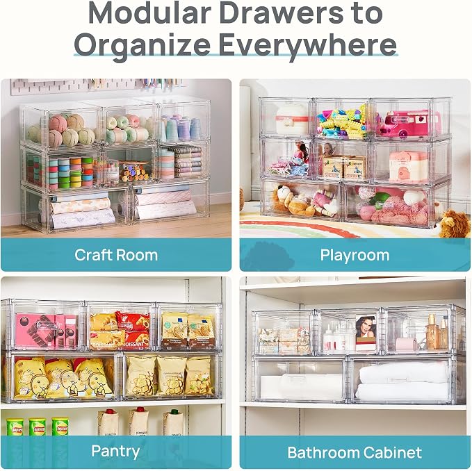 Vtopmart 4 Pack Clear Stackable Closet Storage Drawers 15QT, Medium | Easily Assemble Closet Organizers,Plastic Storage Bins for Bathroom,Cabinet,Kitchen Pantry,Under Sink Organization - Image 9