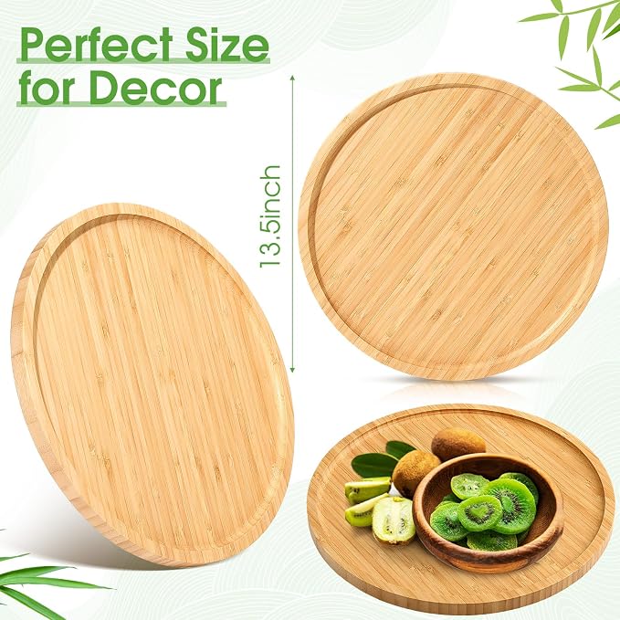 5 Pcs Round Charcuterie Board Bulk Bamboo Round Tray Fall Wooden Serving Platter Wood Serving Tray with Rim for Fruit Bread Salad Pizza Party Decor(13.5 Inch) - Image 2
