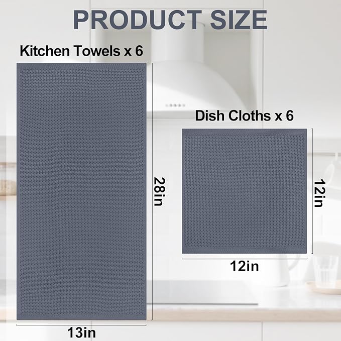Homaxy 12 Pack 100% Cotton Kitchen Towels and Dishcloths Set, Dark Grey | 12 x 12 Inches and 13 x 28 Inches Kitchen Towels Set, Ultra Soft Absorbent Dish Cloths for Washing Dishes - Image 4