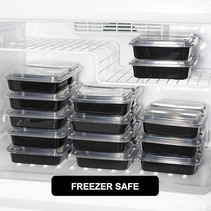 Freshware Meal Prep Containers with Lids 28 oz [25 Pack] 2-Compartment Food Storage Containers, Bento Box Lunch Containers, BPA Free, Airtight, Stackable, Reusable, Microwave/Dishwasher/Freezer Safe - Image 8