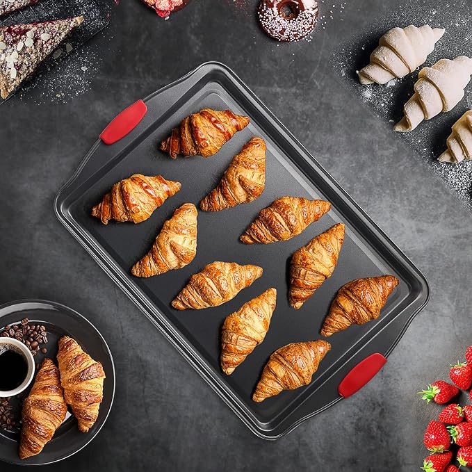 Eatex Nonstick Baking Sheet Set, 2-Piece Baking Pans Set with Silicone Handles, Carbon Steel Cookie Sheets for Baking Commercial Grade Quality Oven Tray, Large Half Sheet Pans for Baking - Image 8