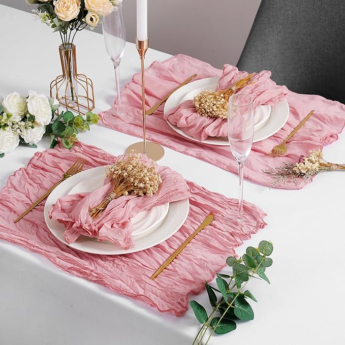 LZY 60 Pack Gauze Cheesecloth Napkins 20x20 Inch Dinner Cloth Napkins, Soft Boho Table Napkins Rustic Wrinkled Cheese Cloth Napkins Bulk for Wedding Party Baby Shower Event Decor (Dusty Pink) - Image 6