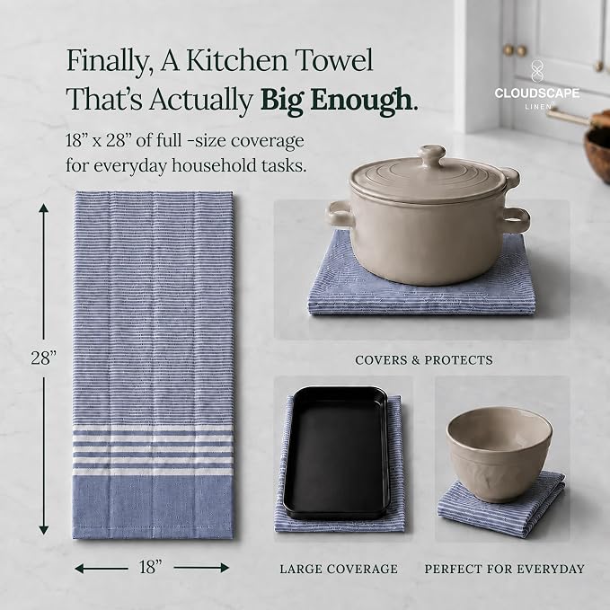 CSL Pack of 12 Kitchen Towels, Absorbent & Soft, Oversized, 18x28- Indigo - Image 3