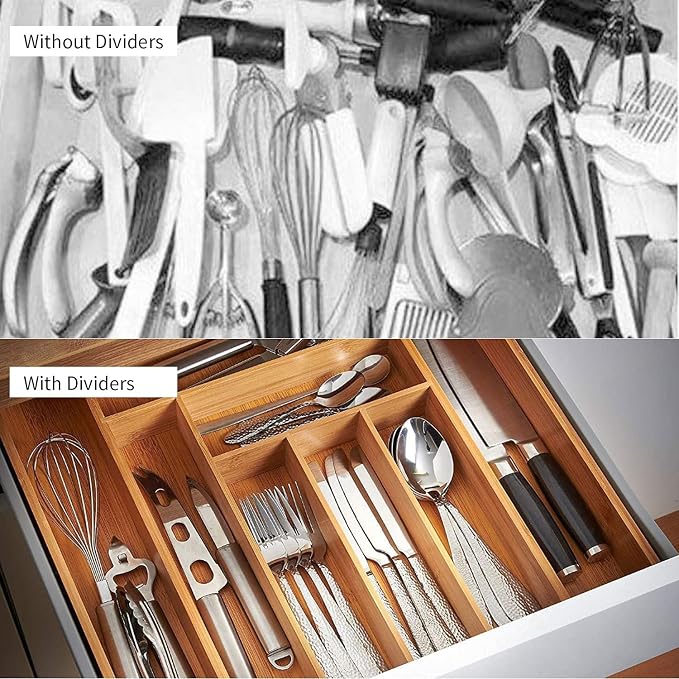 Utoplike Bamboo Expandable Kitchen Drawer Organizer and Bamboo Cutlery Tray - Image 8