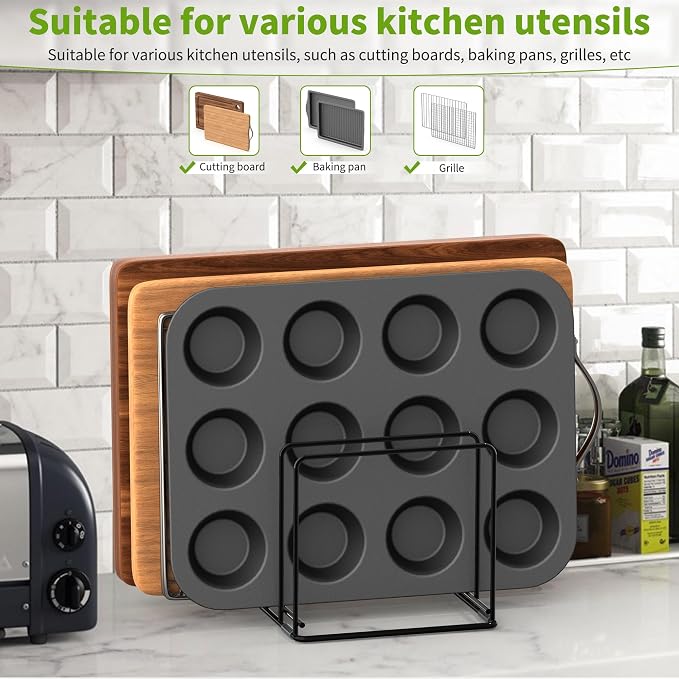 Kitchen Organizer Rack - 4-Slot Heavy-Duty Holder for Cutting Boards,Cookware – Rust-Resistant, Space-Saving Design with Non-Slip Feet for Countertop and Cabinet Storage (2 Pack) - Image 8