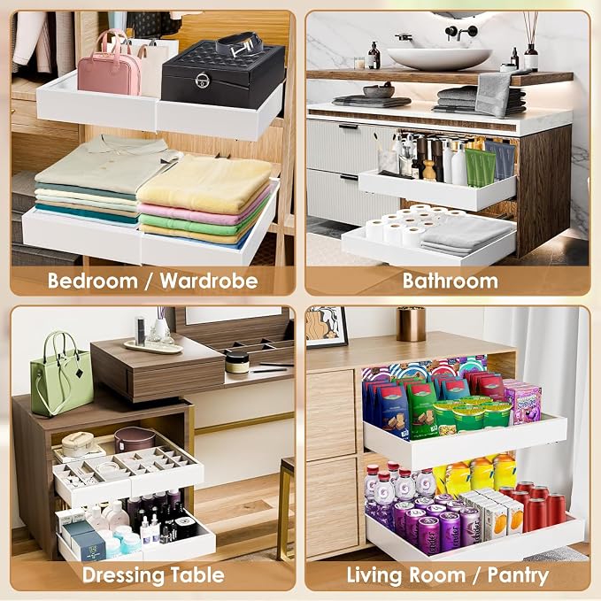 THMINS 4 Pack Pull Out Cabinet Organizer, 21" Deep Expandable(12.6"-20.5") Heavy Duty Slide Out Drawers, Pull Out Drawers for Cabinets Suitable for Kitchen Storage (White) - Image 8
