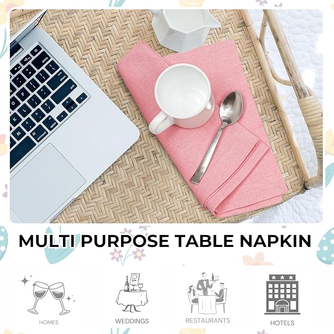 Bedding Craft Cotton Cloth Napkins Set of 12 – 18x18 Baby Pink – Soft Machine Washable Fabric Napkins for Weddings, Thanksgiving, Christmas & Everyday Dining - Image 6