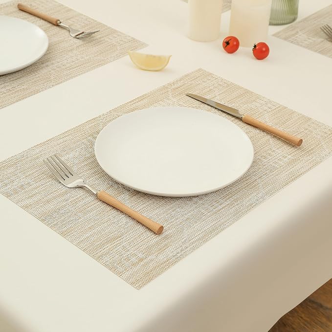 Leetaltree Wheat Placemats Set of 4 - Heat Resistant Non-Slip Place mats for Dining Table, Washable Durable PVC Vinyl Woven Table Mats（Wheat, 4） - Image 8