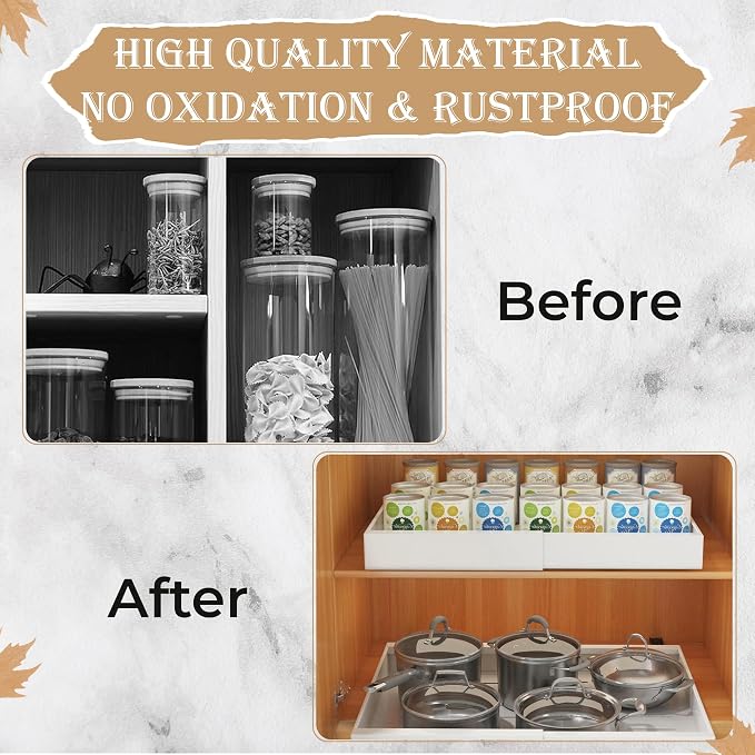 Pull Out Cabinet Organizer -Expandable – 12.56 x 18.89 Inch Pots And Pans Organizer Under Cabinet – Heavy Duty Carbon Steel Pull Out Drawers – Easy Installation No Screw Adjustable Cabinet Drawers - Image 6