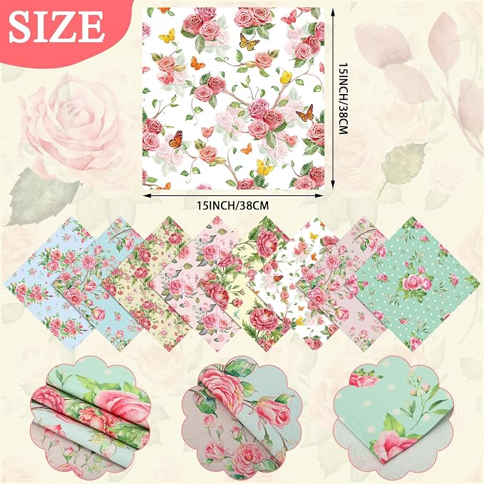 24 Pcs Cloth Napkins Bulk-15 x 15 Inch Soft Fabric Napkins Bulk Cloth Washable Reusable Plants Floral Square Napkin Cotton Dinner Towel for Spring Tea Party (Pink Flower) - Image 3