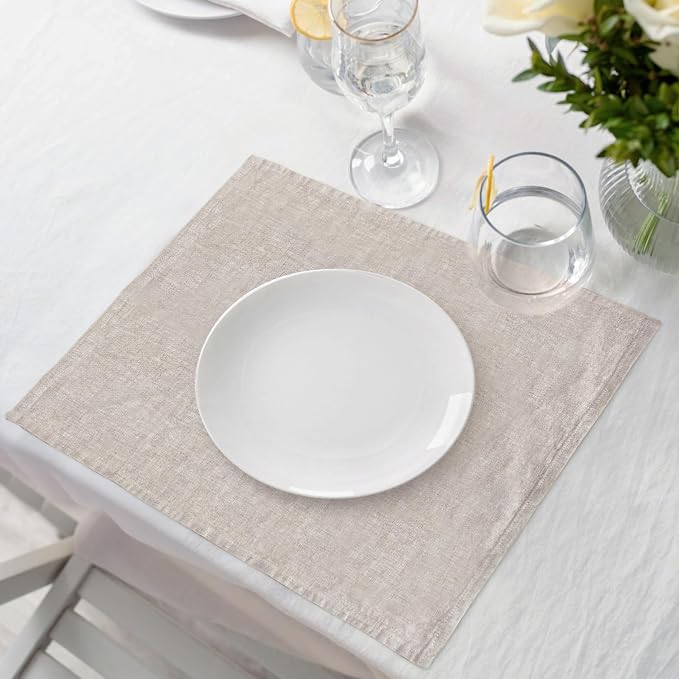Linen Placemats 14x19Inch Set of 4,100% Linen Placemats Natural Rustic Tablemats for Easter,Mother's Day,Summer,Handcrafted from European Flax(Natural Linen) - Image 3