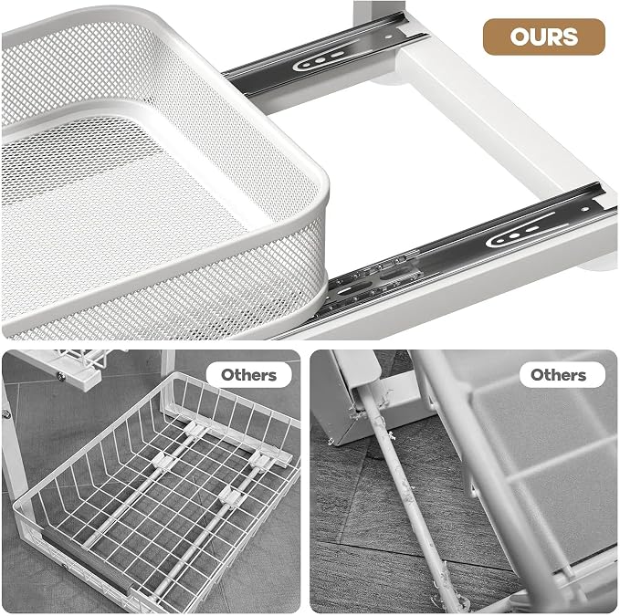 2-Pack 21.3 IN Depth Under Sink Organizer With Next-Gen Ball-Bearing Slides,Sophisticated Mesh 2-Tier Pull Out Shelf for Kitchen & Bathroom,Fits Small Items-White(Patented) - Image 3