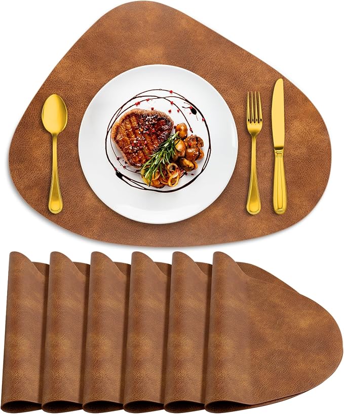 ADRIMER Placemats, Heat Resistant Round Placemats Set of 6 Washable 13 x 17 Inch, Waterproof Table Mats Wipeable for Kitchen, Dining Room Table Christmas Decor, Turmeric Brown by Adrimersdreamistobeanindispensablecompanioninyourlife
