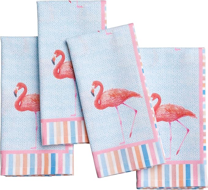 Maison d' Hermine Cloth Napkins Set of 4 Reusable 100% Cotton (18" x 18") | Everyday Square Napkins Cloth Washable Dinner Party Wedding Restaurant Hotel Kitchen Spring Summer - Flamingo Love by MaisondHermine
