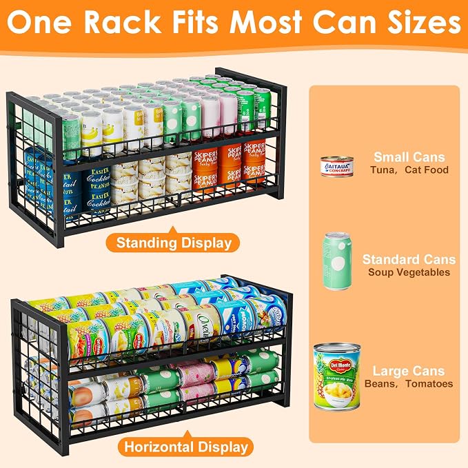 JKsmart 2-Tier Stackable Can Organizer, Extra-Long Can Rack for Pantry Storage, Adjustable Can Dispenser Holds Up to 64 Cans, 12mm Metal Frame, Super Sturdy Holders for Various Canned Food Soda-2 Pack - Image 7