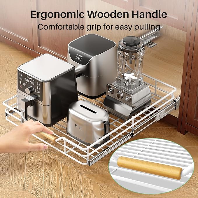 Pull out Cabinet Organizer, 15"W X 21"D, Heavy Duty Smooth Sliding Under Cabinet Shelves for Pots and Pans, Full-Extension Roll out Drawers, Slide out Organization for Home Kitchen Pantry, White - Image 9