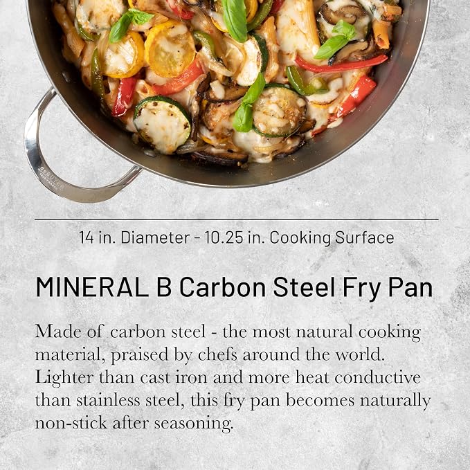 de Buyer MINERAL B Carbon Steel Fry Pan - 14” Diameter, 10.25” Cooking Surface - Ideal for Searing, Sauteing & Reheating - Naturally Non-Stick Finish - Made in France - Image 2