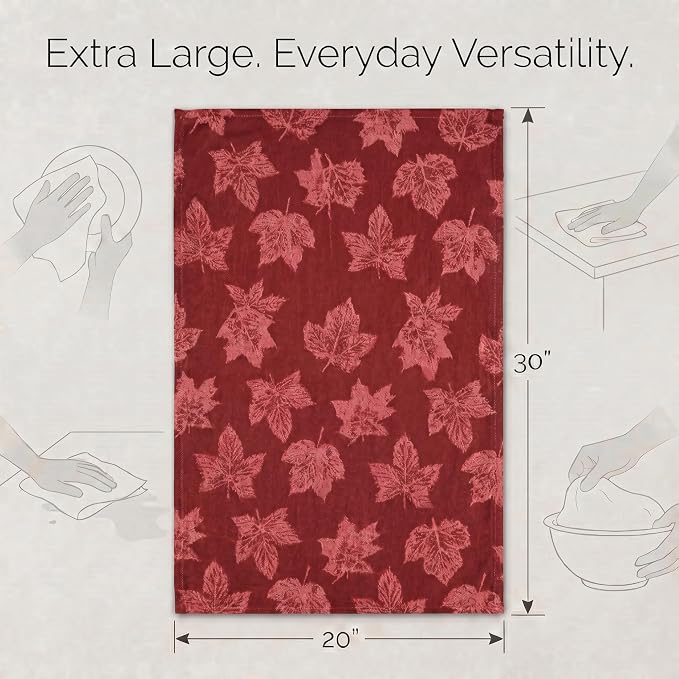 Urban Villa KitchenTowels Cotton DishTowels 20”x30”(Set of 6) Harvest Leaf - Image 3