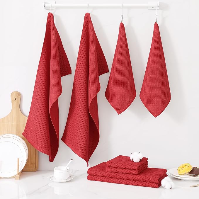 Homaxy 10 Pack 100% Cotton Kitchen Towels and Dishcloths Set, Red | 12 x 12 Inches and 13 x 28 Inches Kitchen Towels Set, Ultra Soft Absorbent Dish Cloths for Washing Dishes - Image 7
