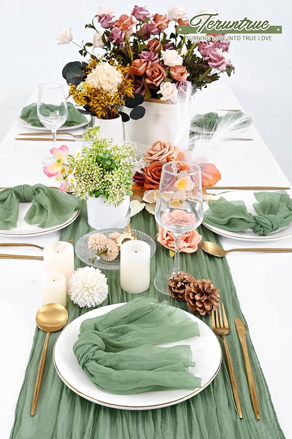 100 Pieces Cloth Napkins Sage Green Dinner Cheesecloth Napkins for Wedding,Wrinkled Cloth Napkins Bulk for Home Party Rustic Table Decoration, 17 x 17 Inch - Image 5