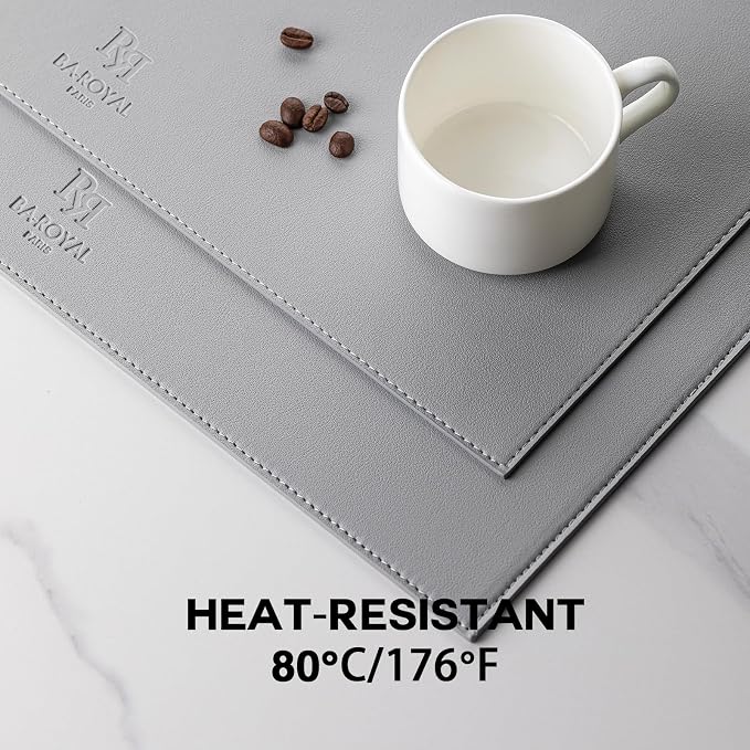 Baroyal Faux Leather Placemats Set of 4 Vinyl Washable Wipeable Table Mats for Kitchen Dining Table Heat Resistant Waterproof Modern Indoor/Outdoor Placemats Non-Slip Easy Clean Place Mats (Gray) - Image 5