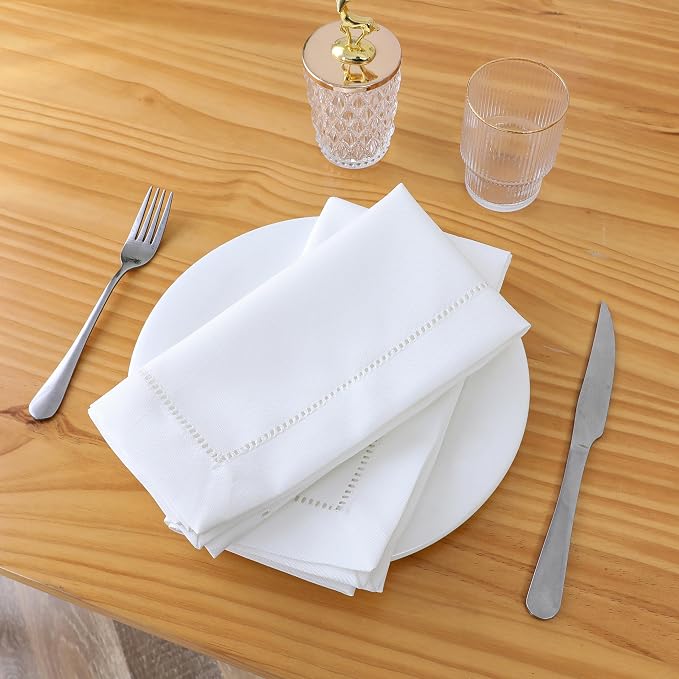 Majestic Giftware Set of 12 Polyester Napkins (NPK-HS) | White Hemstitch Trim Design Dinner Napkins Cloth | Linen Look Washable Cloth Napkins Set for Weddings, Banquets, or Restaurants (20" x 20") - Image 2