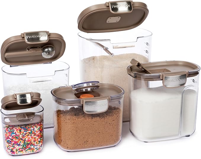 ProKeeper+ Airtight Food Storage Container Set – Clear Plastic Flour and Sugar Canister Set with Magnetic Accessories for Kitchen Organization (Taupe, 9-Piece) - Image 2