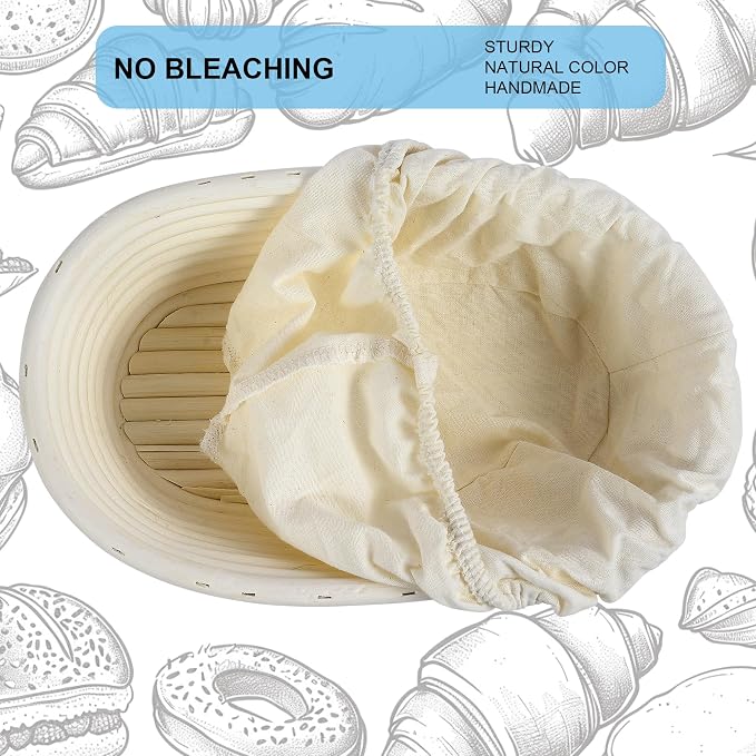 3Pcs Banneton Bread Proofing Basket, 10 inch Oval Banneton Basket,Sourdough Proofing Basket,Bread Bowl Handmade Rattan Baskets and Liners for Professional & Home Sourdough Bread Baking - Image 4