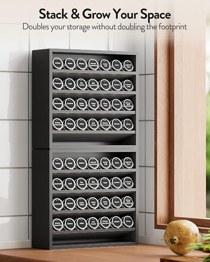 Orimade 4 Tier Spice Rack Organizer for Cabinet, Freestanding Bamboo Seasoning Rack for Countertop, Cupboard, Pantry, Kitchen, 13.18 x 4.13 x 12.2 inches(Spice Jars Not Included), Black - Image 3