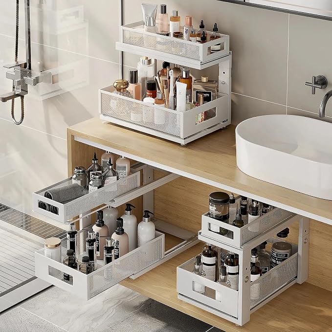 2 Pack Under Sink Organizer With Next-Gen Ball-Bearing Slides,2-Tier Pull Out Cabinet Storage,Height Adjustable Drawer Shelf for Bathroom,Kitchen,Laundry,Cabinet,Pantry(Patent Pending) - Image 7