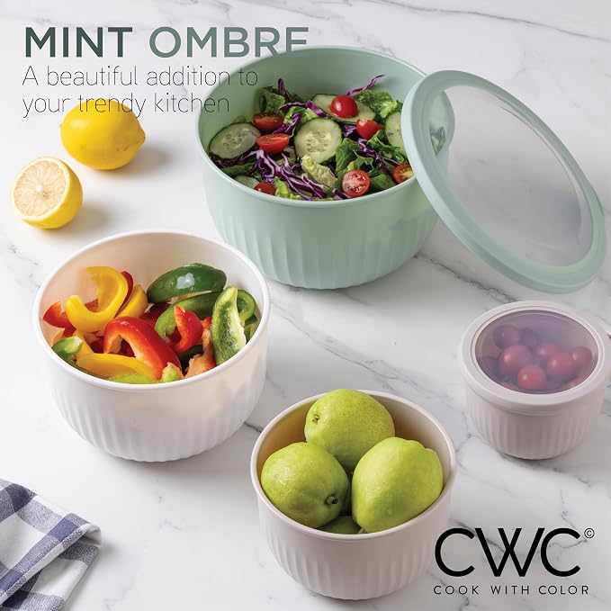 COOK WITH COLOR Prep Bowls with Lids- Wide and Deep Nesting Plastic Small Mixing Bowl Set with Lids, 12 Piece Set - Deep Bowls, Mint - Image 4