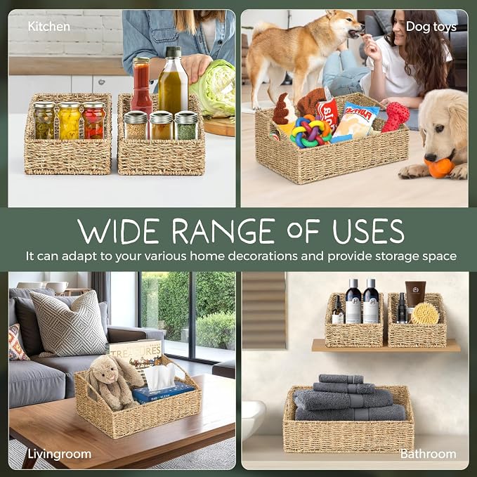 Set of 3 Handwoven Storage Baskets – Decorative Natural Wicker Organizer Bins with Built-in Handles for Bathroom, Kitchen, Pantry, Nursery, Closet, Laundry, Living Room, and Home Use - Image 8