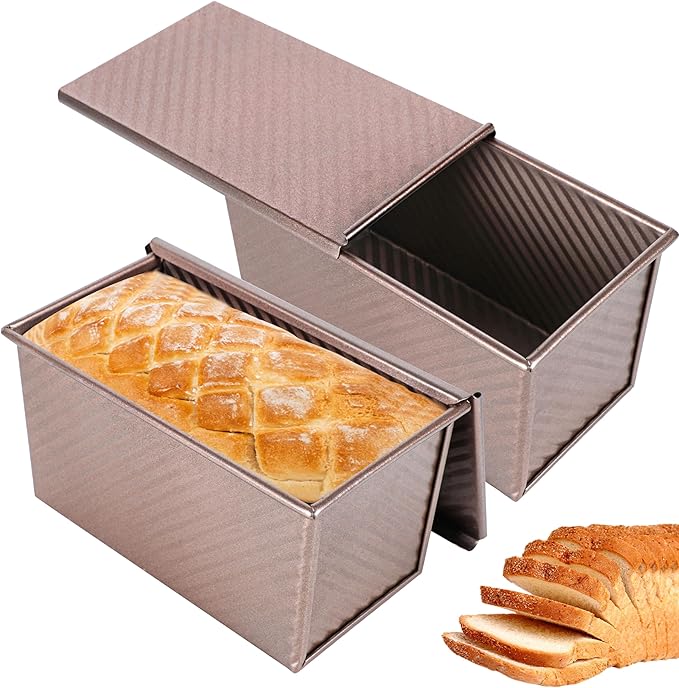 2pack Pullman Bread Pans with Lid, 1LB Capacity, Aluminized Steel Bread Loaf Pan, Non-Stick, Easy Release Sandwich Bread Loaf Pan for Baking Homemade Bread by Spmarkt-EasyBakingHome