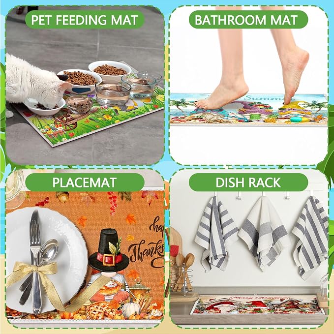 12 Pcs Seasonal Dish Drying Mats for Kitchen 24"x 16" Holiday Microfiber Absorbent Washable Drainer Mat Bulk for Counter Gift Patriotic Summer Home Accessories Decoration(Gnomes) - Image 5