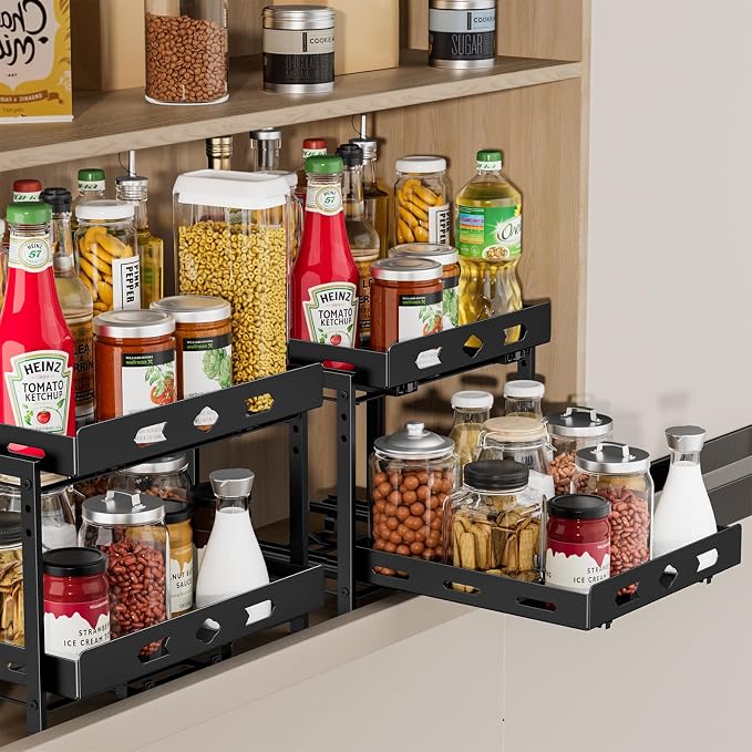 BOIVSHI Pull Out Spice Rack Organizer for Cabinet, 11.9''Wx10.8''Dx9.2''H | 2 Tier Cabinet Spice Rack, Vertical Spice Rack for Cabinet Height Adjustable, Metal Kitchen Spice Racks for Inside Cabinets - Image 2