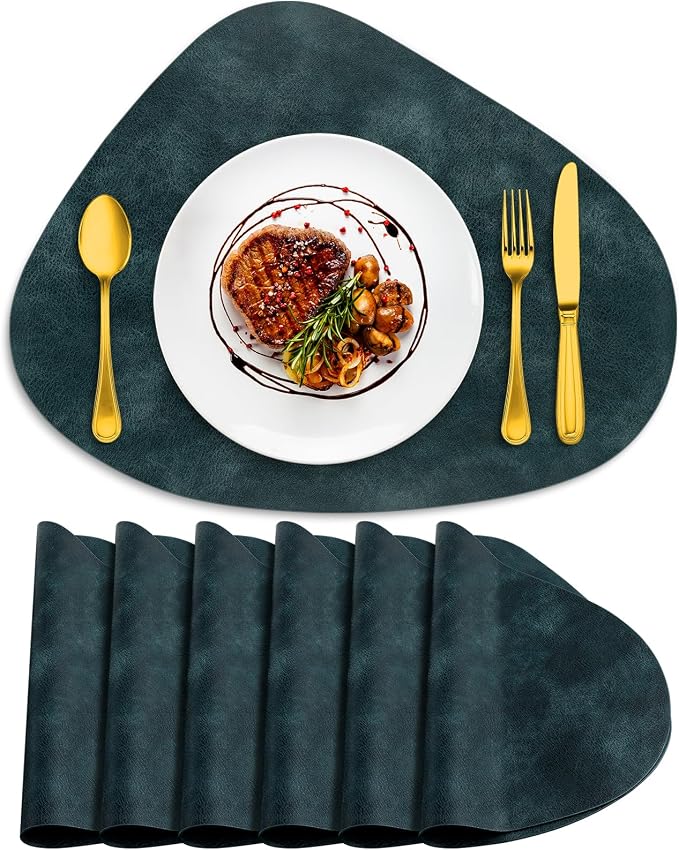 ADRIMER Placemats, Heat Resistant Round Placemats Set of 6 Washable 13 x 17 Inch, Waterproof Table Mats Wipeable for Kitchen, Dining Room Table Christmas Decor, Dark Blue by Adrimersdreamistobeanindispensablecompanioninyourlife