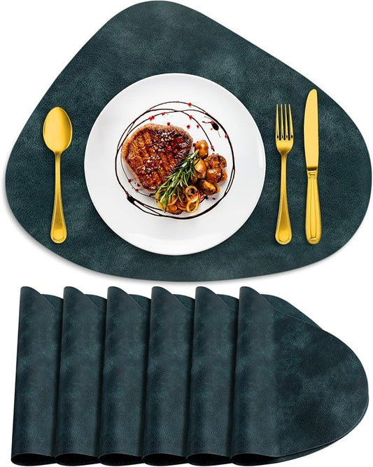ADRIMER Placemats, Heat Resistant Round Placemats Set of 6 Washable 13 x 17 Inch, Waterproof Table Mats Wipeable for Kitchen, Dining Room Table Christmas Decor, Dark Blue by Adrimersdreamistobeanindispensablecompanioninyourlife