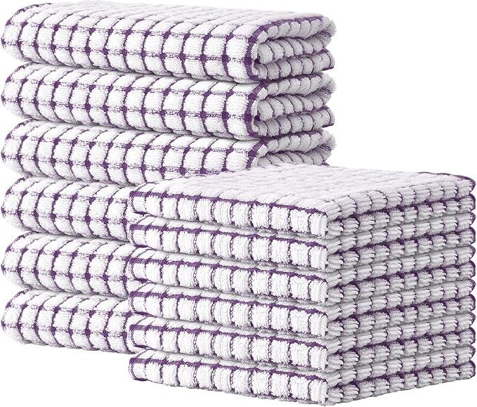 Kitinjoy Cotton 12 Pack Kitchen Towels and Dishcloths Sets, Purple | 16 x 25 Inch & 12 X 12 Inch Dish Towels Bulk, Super Soft and Absorbent hand towels for kitchen Drying by Kitinjoy