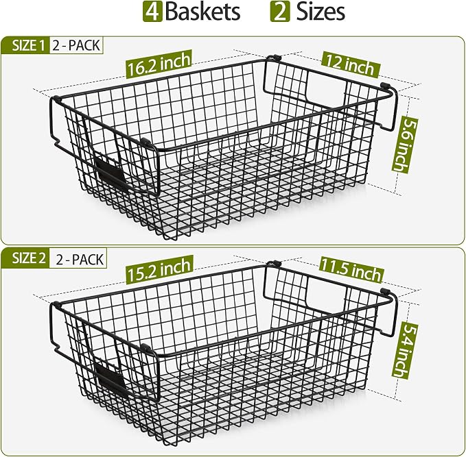 4 Pack [ XXXL Large ] STACKABLE Wire Baskets for Organizing - Pantry Storage and Organization Metal Bins for Produce, Food, Fruit - Kitchen Bathroom Closet Cabinet, Countertop, Under Sink Organizer - Image 3
