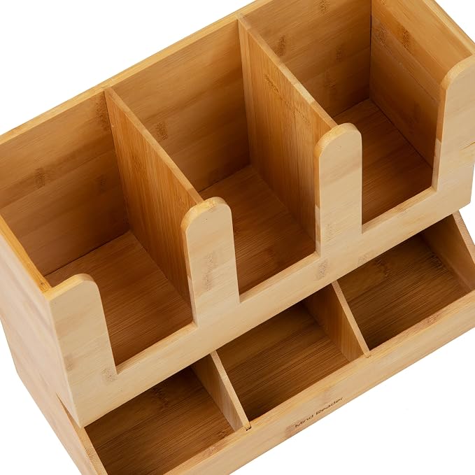 Mind Reader Cup and Condiment Station, Countertop Organizer, Coffee Bar, Kitchen, Bamboo, 13.625"L x 6.75"W x 11.5"H, Brown - Image 3