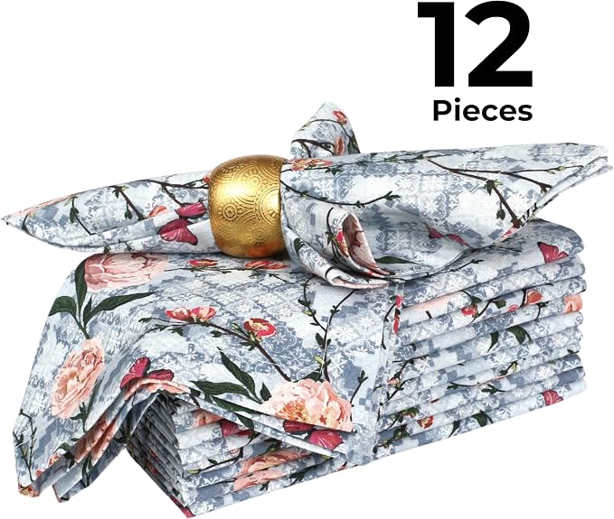 Bedding Craft Cotton Cloth Dinner Napkins Set of 12 – 18x18 Birds Print Design with 1" Fold – Reusable Machine Washable Fabric Napkins for Parties, Dining & Everyday Use - Image 6