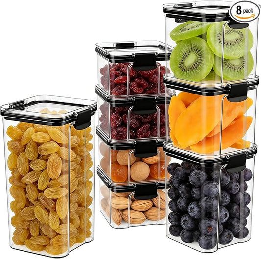 8 PCS Airtight Food Storage Containers Set, Assorted Size Plastic Cereal Containers with Lids, Clear Leakproof Kitchen Storage Container for Dry Food, Cereal, Flour and Sugar by NAMYEUT