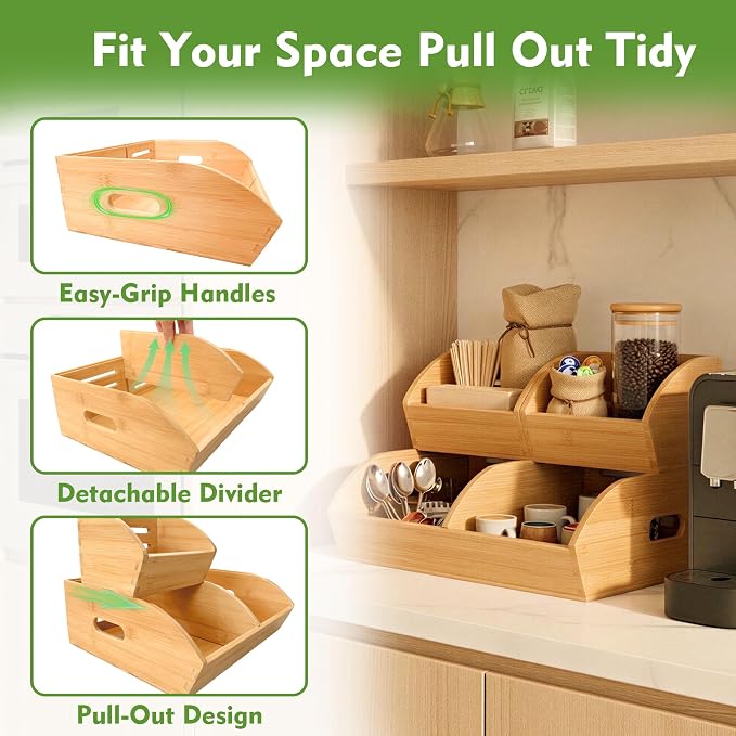 Stackable Bamboo Produce Storage Bin with Ventilation & Handles | 3 Pack, Natural Bamboo Finish, Stores Potato, Onion, Bread, Veggies & Fruits, Ideal For Kitchen Pantry & Home Cabinet Storage - Image 5