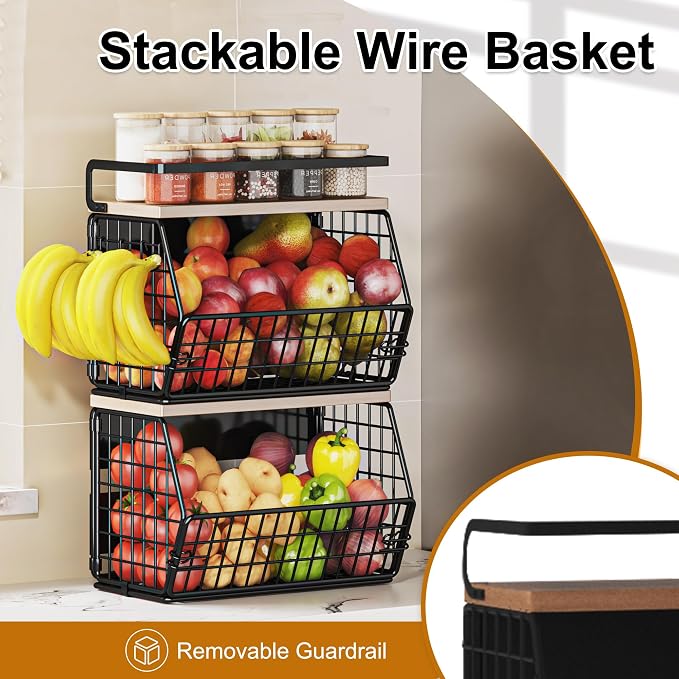 Fruit Basket 2 IN 1 Magnetic & Hanging Wall Produce Basket with Spice Rack for Potato and Onion Storage for Pantry,Kitchen Countertop and Fridge Organizer 2 PCS - Image 4