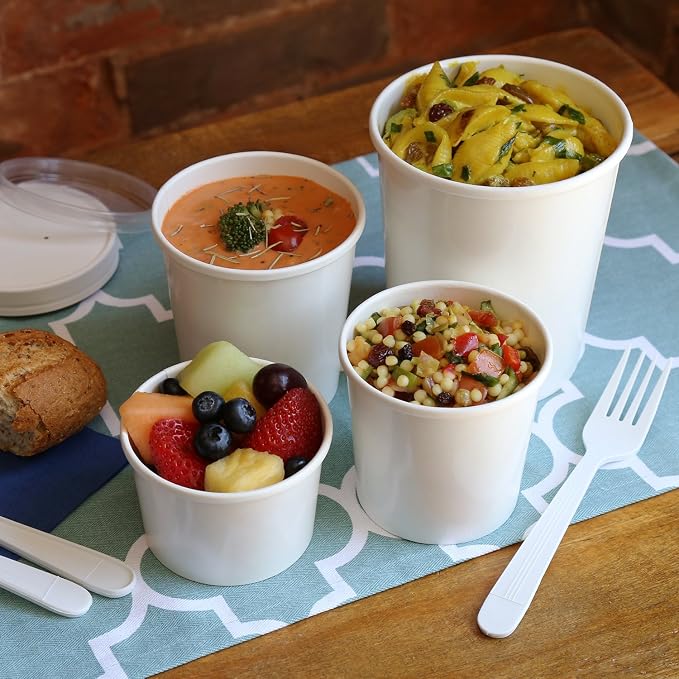 AmerCare Royal 32 Ounce White Paper Food Container and Lid Combo, Package of 250 - Image 2