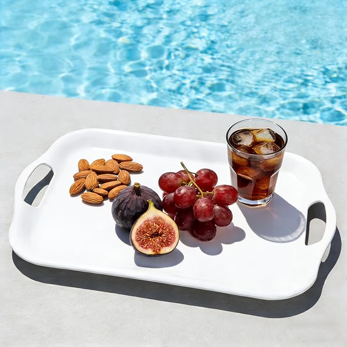 Extra Large Melamine Platters, Serving Tray with Handles for Cookie, Cupcakes, Desserts, Dishwasher Safe, Ottoman Tray Decor, Set of 2, 2 pcs Mats Included (White, 21''x14'') - Image 5