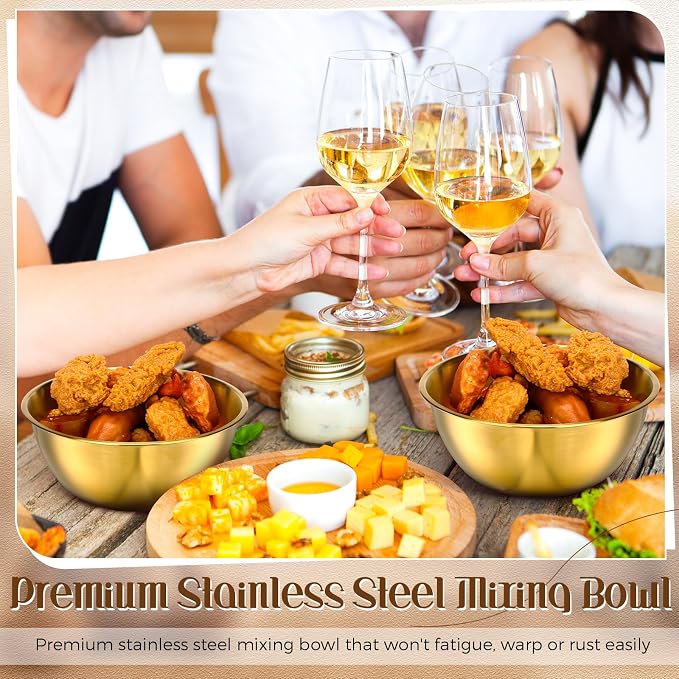 Nuogo 12 Pcs 6.69 Inches Gold Stainless Steel Mixing Bowls with Airtight Lids Stackable Metal Serving Esthetician Facial Bowls for Salad, Fruit, Soup & Kitchen Prep - Image 6
