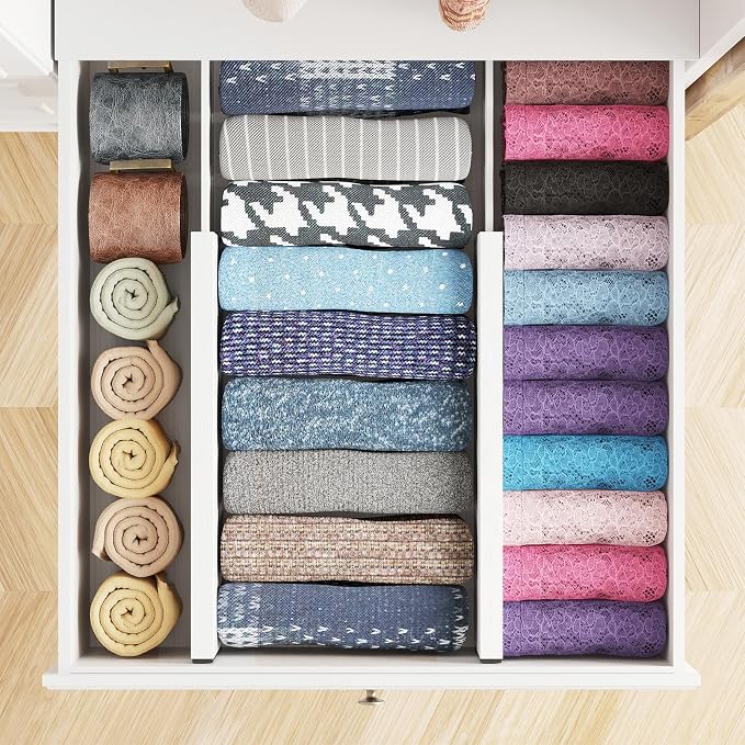 SpaceAid Bamboo 4 Pack Dresser Drawer Dividers, 4.65“ High Adjustable 12.5“-17” Drawer Organizers, Expandable Organization for Clothing, Clothes, Dressers, White - Image 4