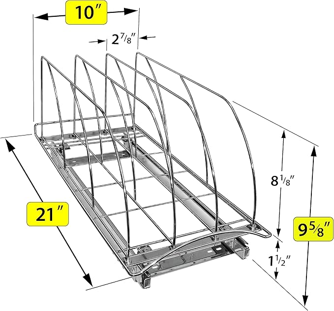 LYNK PROFESSIONAL® Pull Out Cookie Sheet Organizer for Cabinet – Baking Sheet Organizer – Sheet Pan Organizer - Lifetime Ltd. Warranty – 10” x 21” Deep Inside Cabinet, Chrome - Image 5